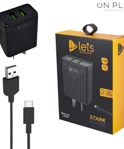 CARGADOR 220V LETS STARK 4.4A 2 USB + CABLE TIPO C –