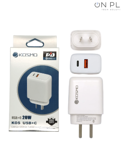 Cargador KOSMO 20W USB + TIPO-C Qualcomm 3.0 Solo Base