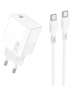 Cargador Borofone Ba77a Insightful 30w Carga Rapida + Cable Blanco